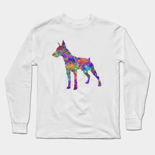 Doberman dog watercolor Long Sleeve T-Shirt